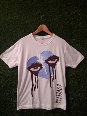 Retro Label Loveless White Graphic Tee Shirt Embroidered Broken Heart Eyes Sz M